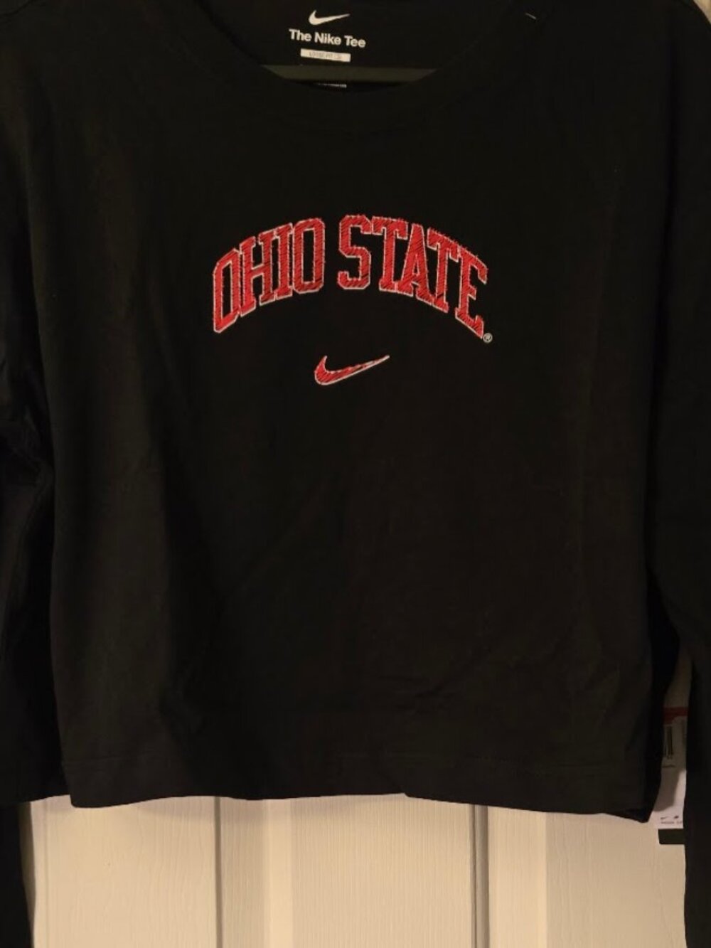 Nike Womens Ohio State Long Sleeved Loose Fit Black Crop Top